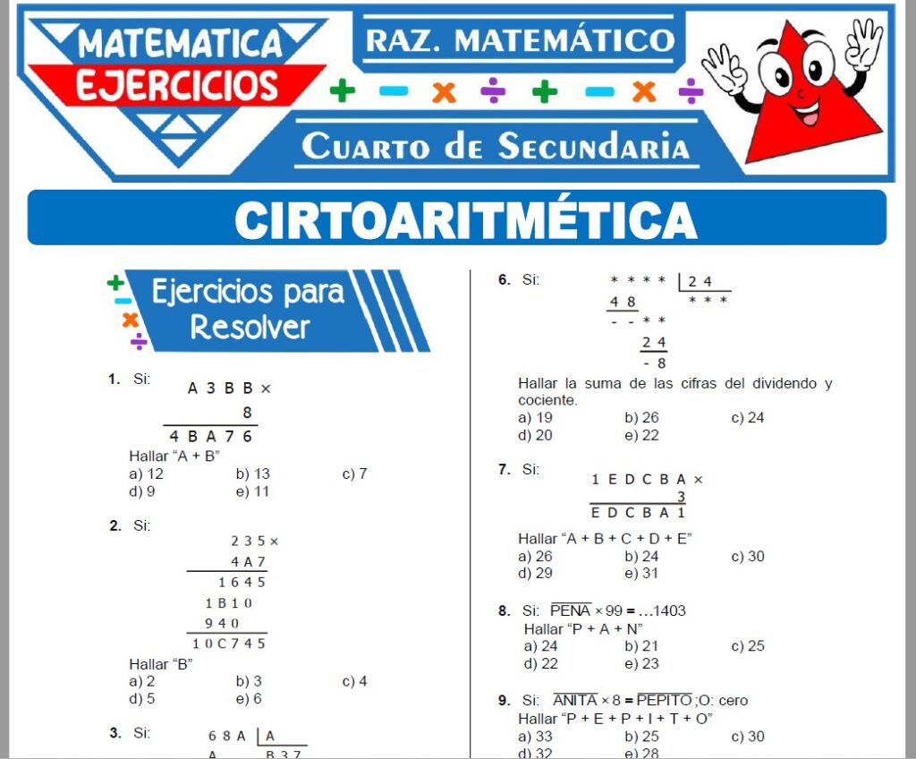 Ejercicios de Cirtoaritmética para Cuarto Grado de Secundaria