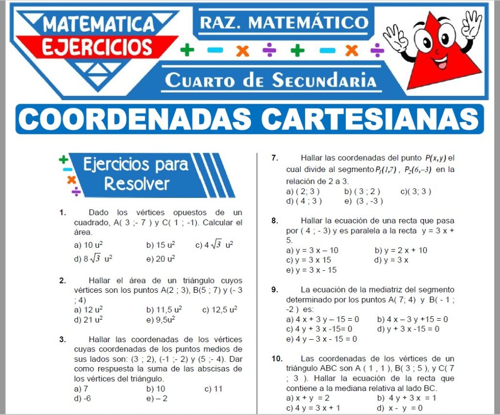 Ejercicios de Coordenadas Cartesianas para Cuarto Grado de Secundaria