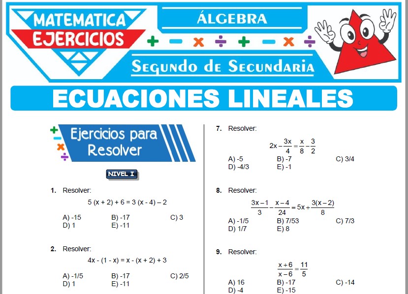 Ejercicios de Ecuaciones Lineales para Segundo Grado de Secundaria