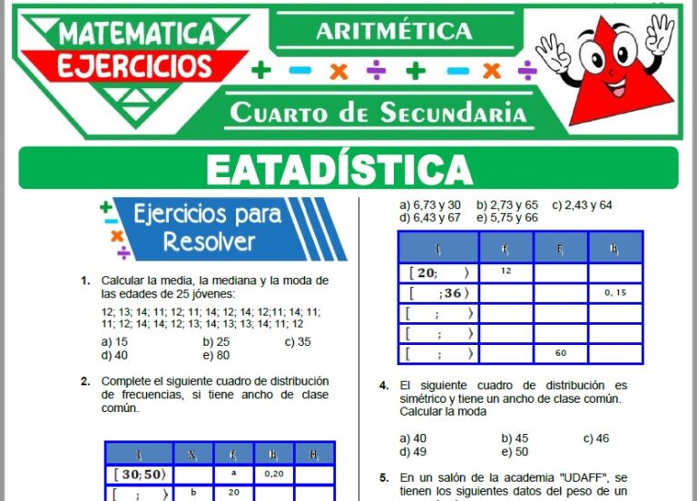 Ejercicios de Estadística para Cuarto de Secundaria