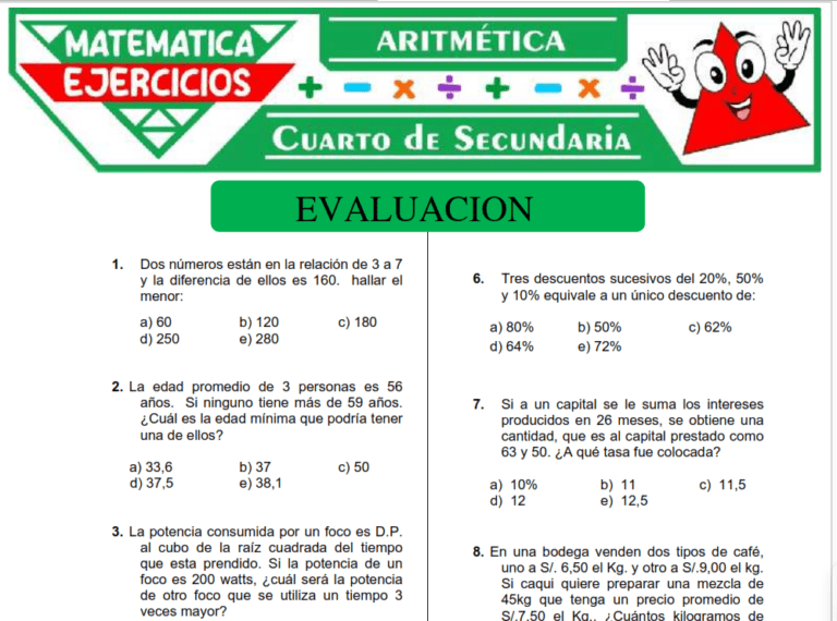 Ejercicios de Regla de 3 Simple y Compuesta para Cuarto de Secundaria
