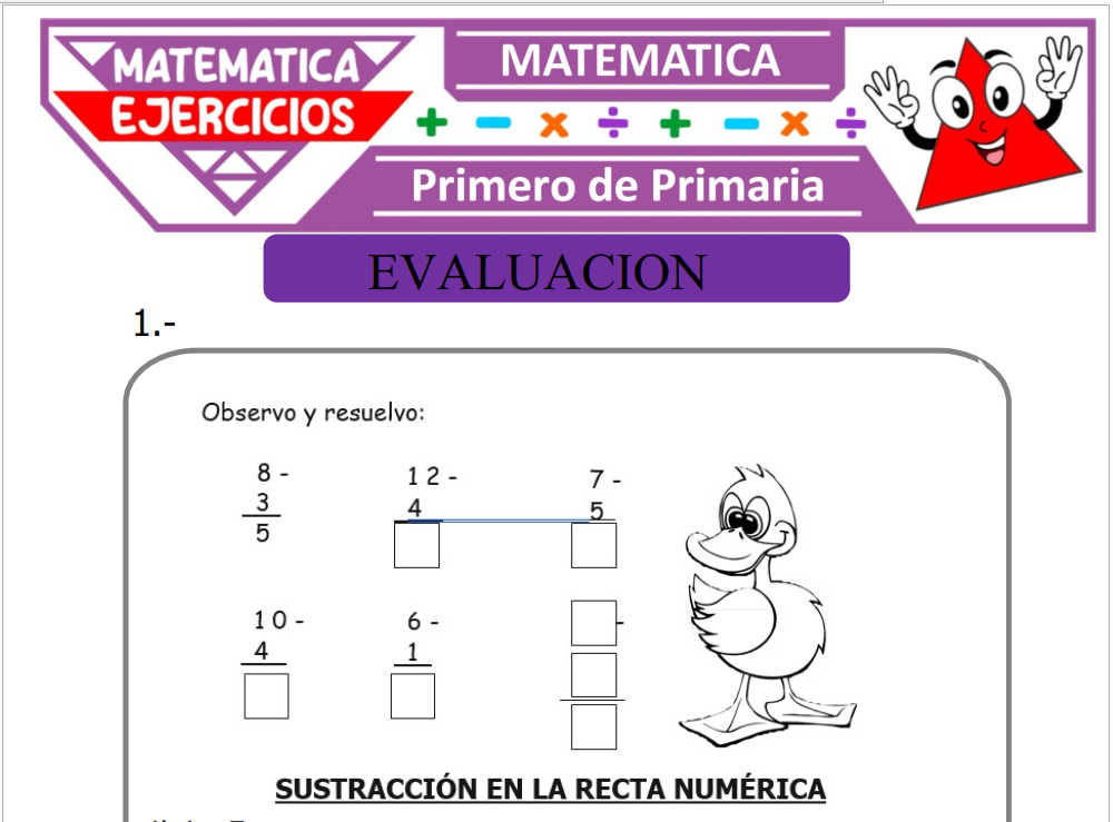 Cuestionario de Matemática para Primero de Primaria