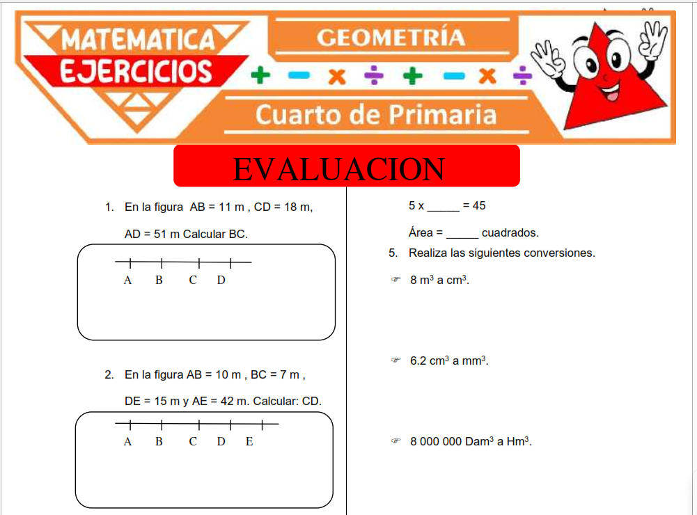 Cuestionario de Geometría para Cuarto de Primaria
