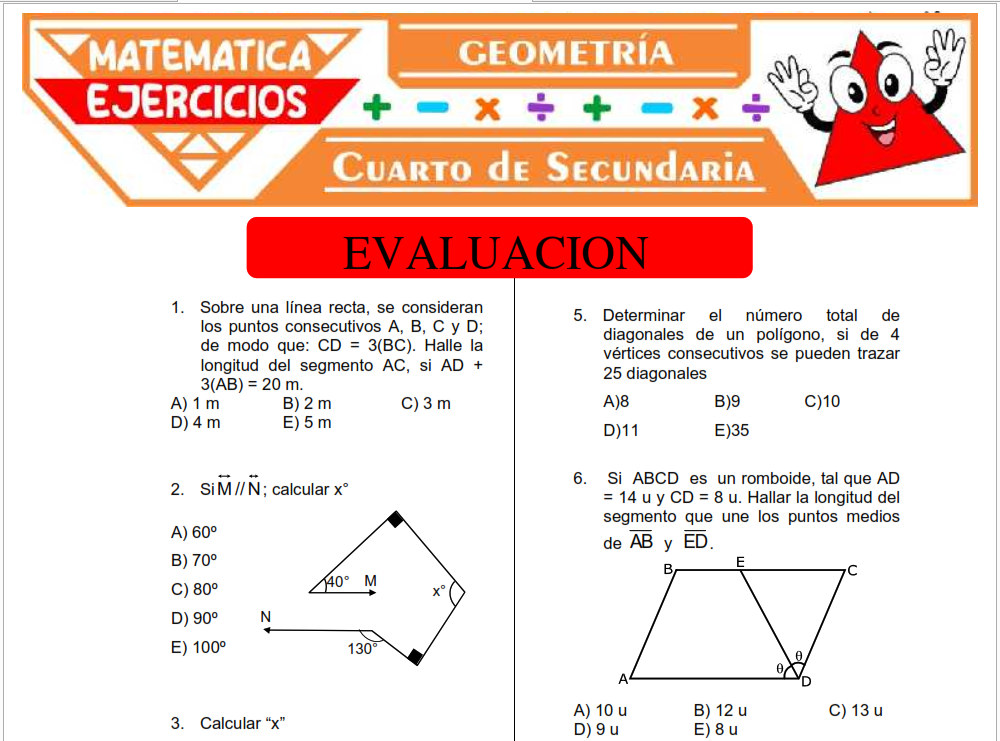 Cuestionario de Geometría para Cuarto de Secundaria
