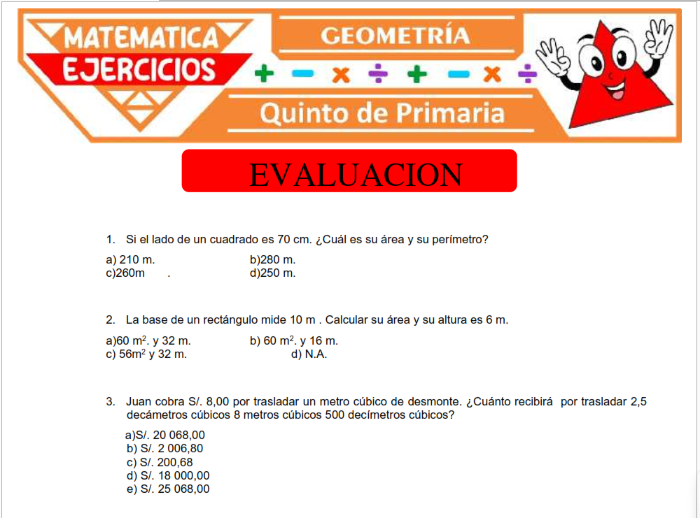 Cuestionario de Geometría para Quinto de Primaria