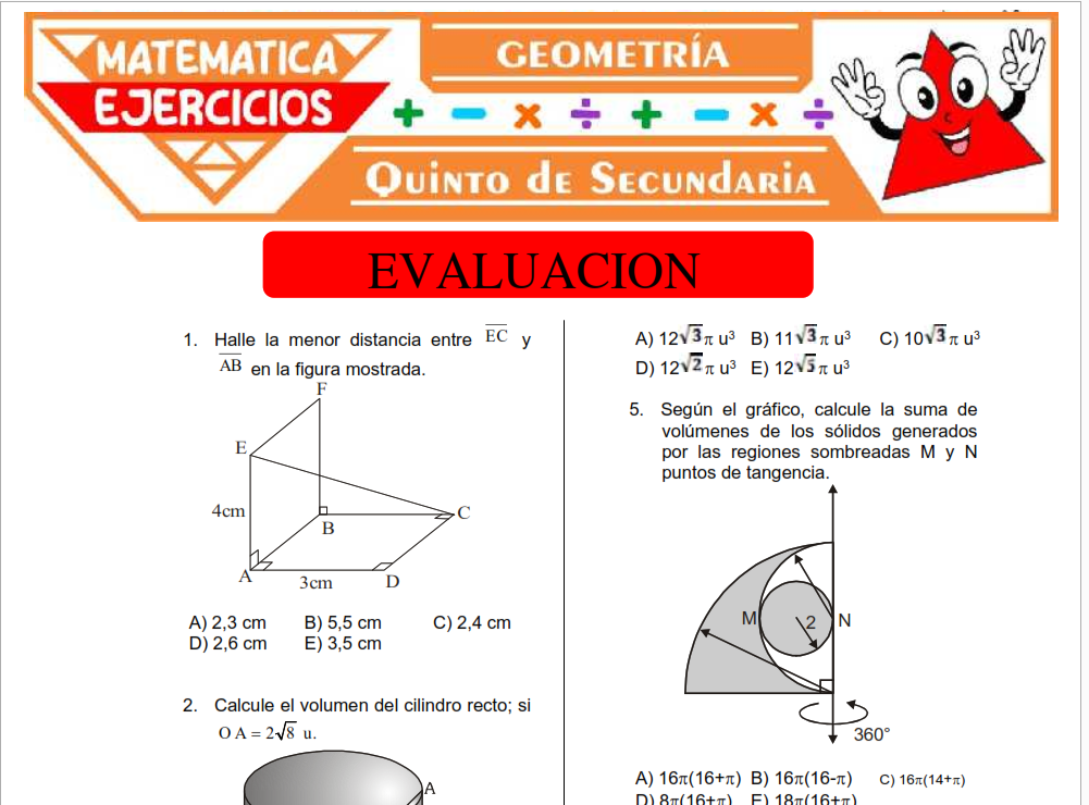 Cuestionario de Geometría para Quinto de Secundaria