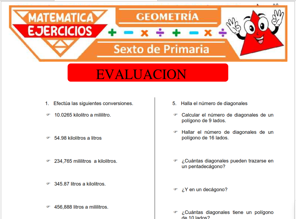Cuestionario de Geometría para Sexto de Primaria