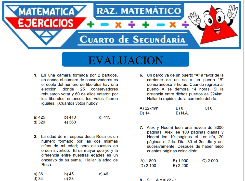 Cuestionario de Razonamiento Matemático para Cuarto de Secundaria