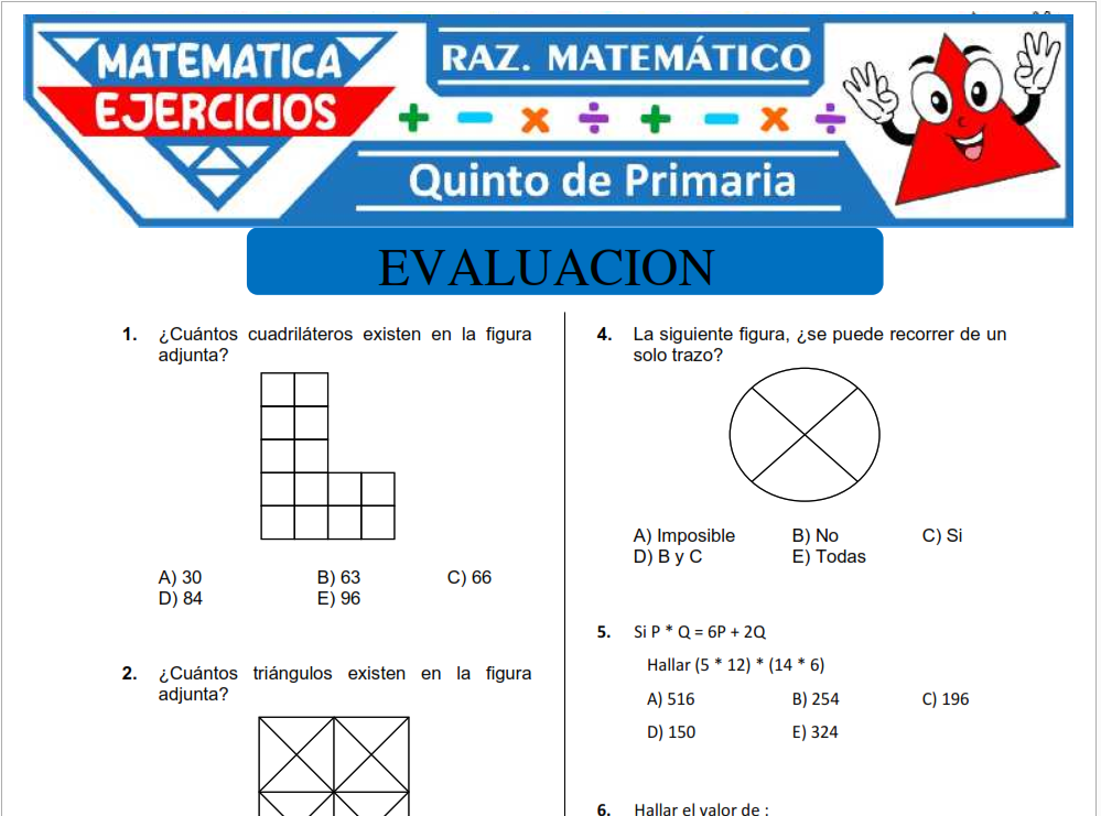 Evaluación de Razonamiento Matemático para Quinto de Primaria