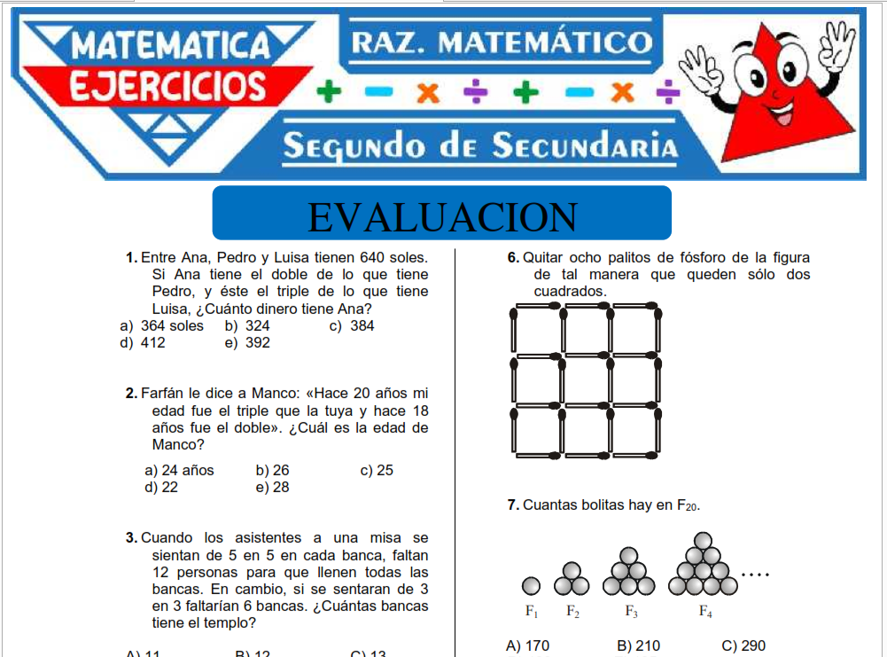 Cuestionario de Razonamiento Matemático para Segundo de Secundaria