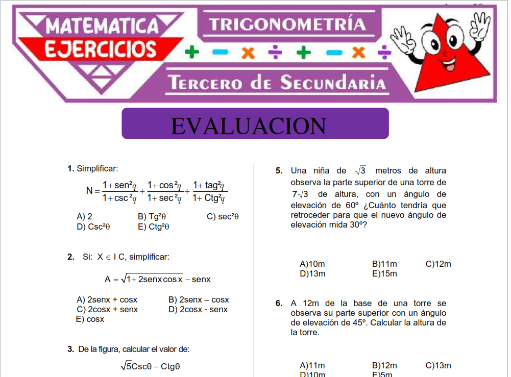Cuestionario de Trigonometría para Tercero de Secundaría
