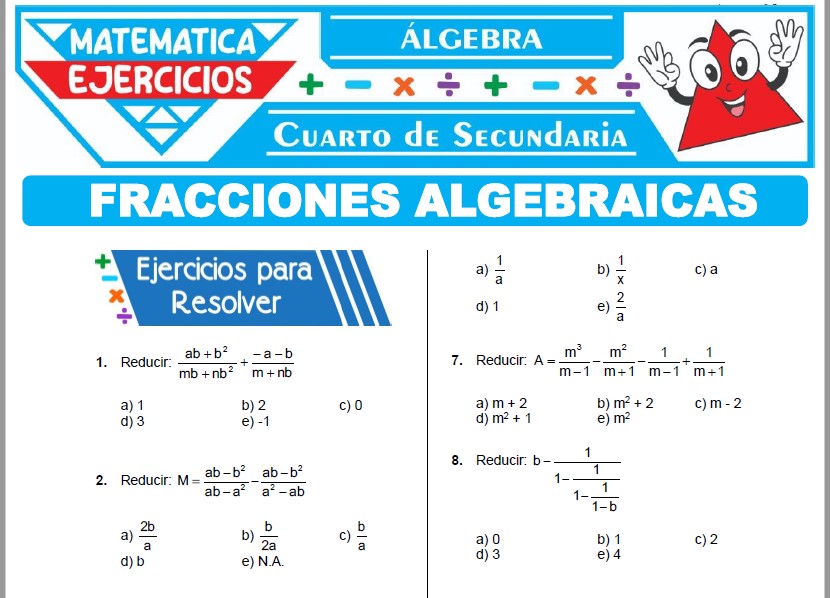 Ejercicios de Fracciones Algebraicas para Cuarto Grado de Secundaria