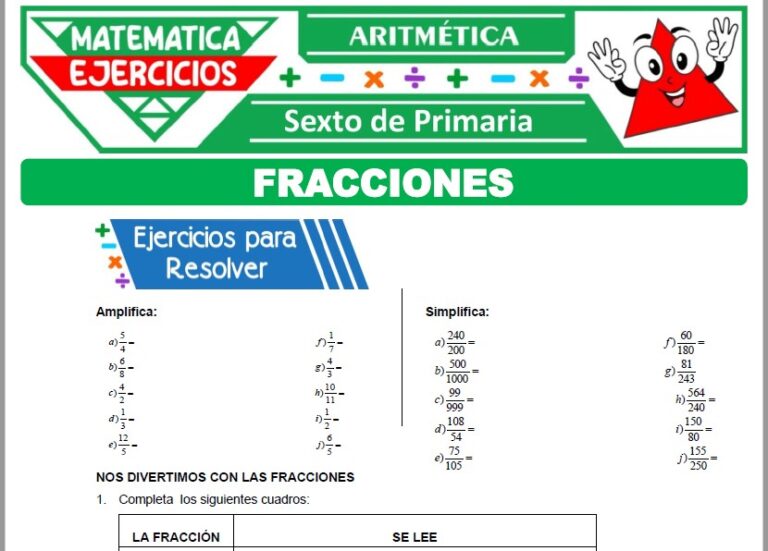 Ejercicios de Fracciones para Sexto de Primaria – Matematicaejercicios.com