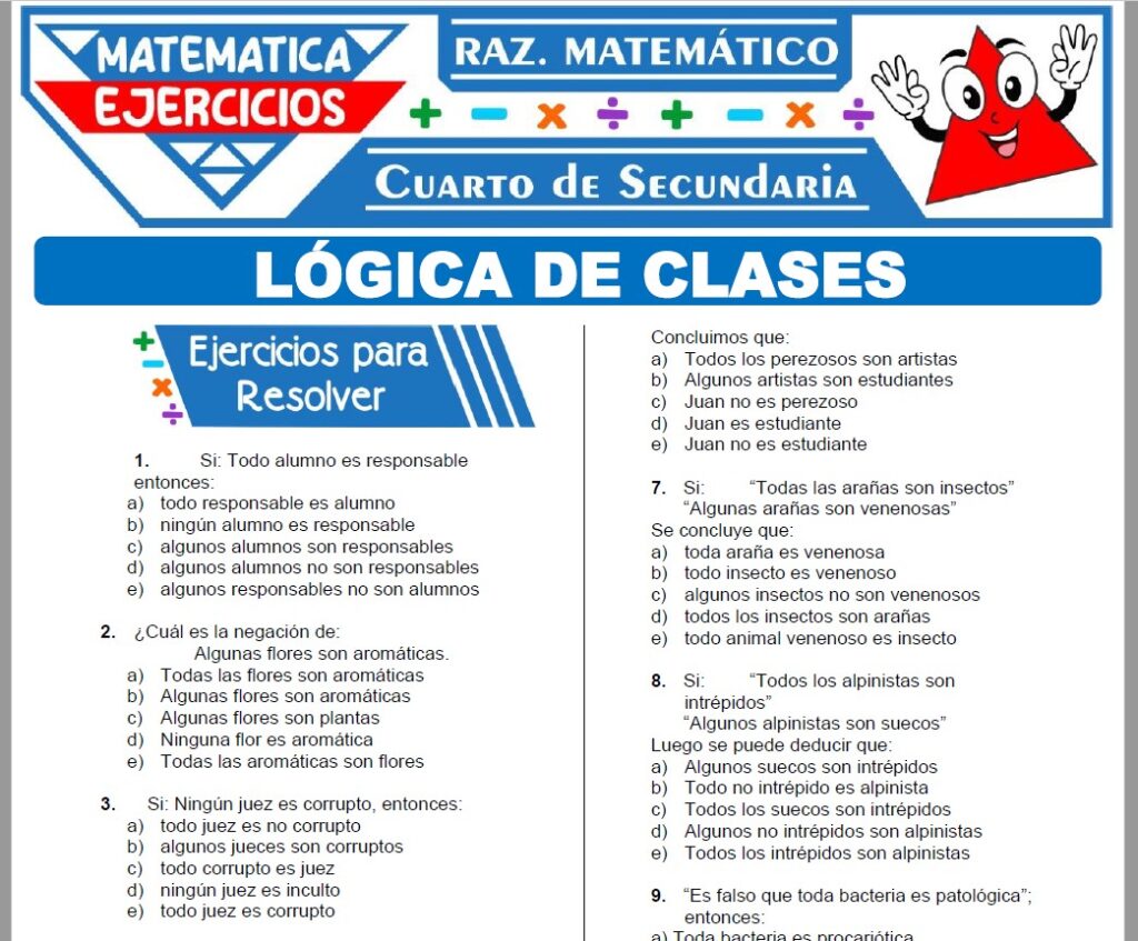Ejercicios de Lógica de Clases para Cuarto Grado de Secundaria