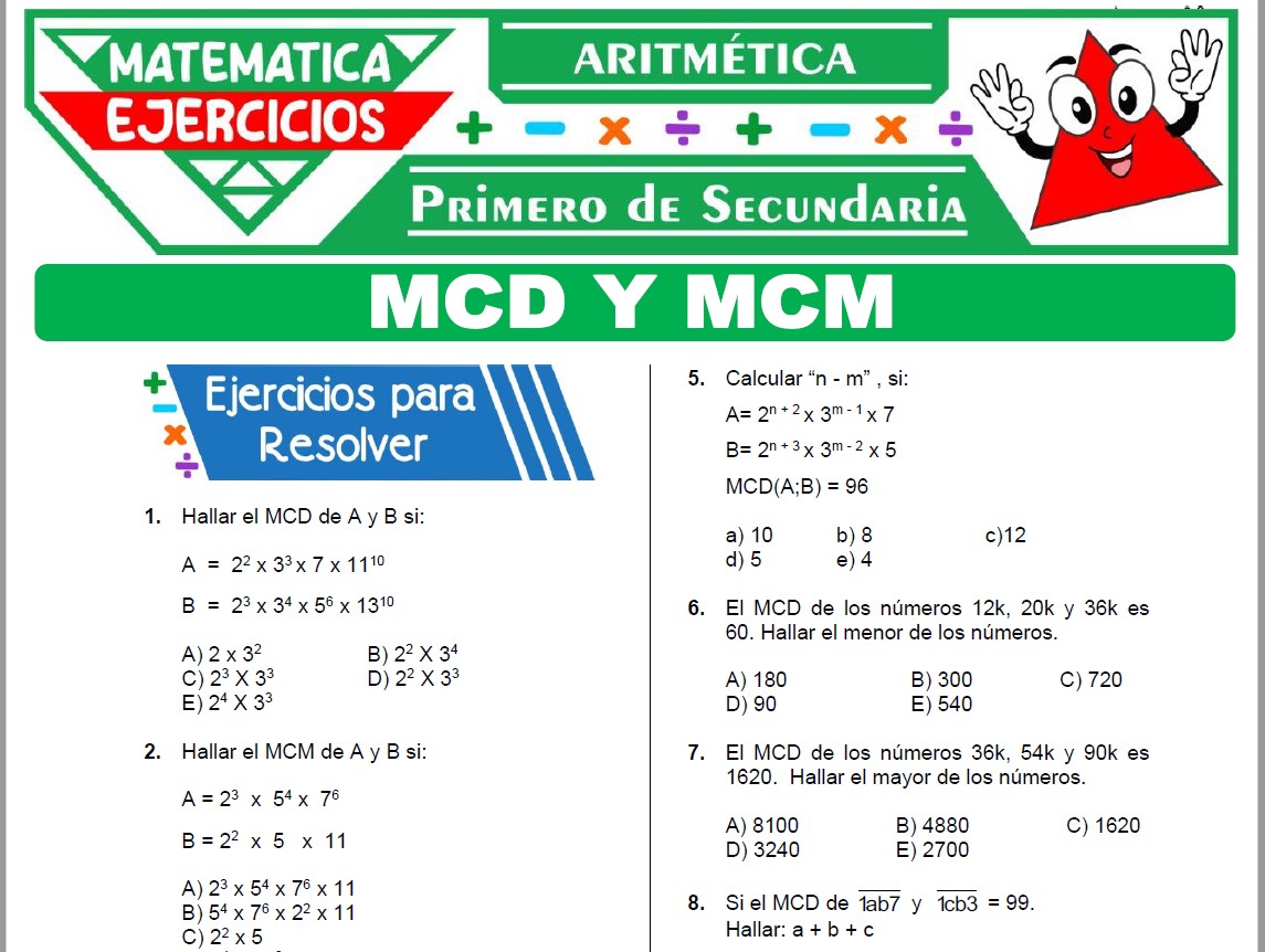 Ejercicios de MCD y MCM para Primer Grado de Secundaria