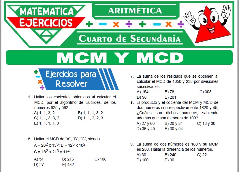 Ejercicios de MCM y MCD para Cuarto Grado de Secundaria