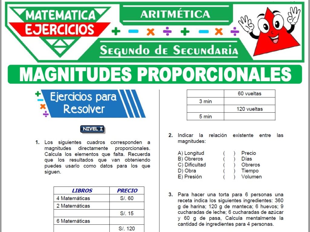 Ejercicios de Magnitudes Proporcionales para Segundo Grado de Secundaria