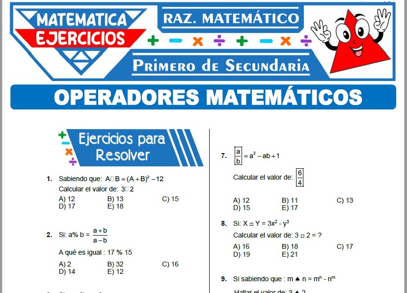 Ejercicios de Operadores Matemáticos para Primer Grado de Secundaria
