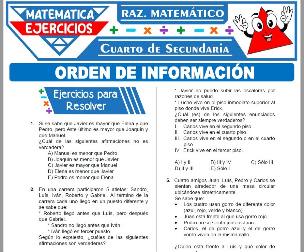 Ejercicios de Orden de Información para Cuarto Grado de Secundaria