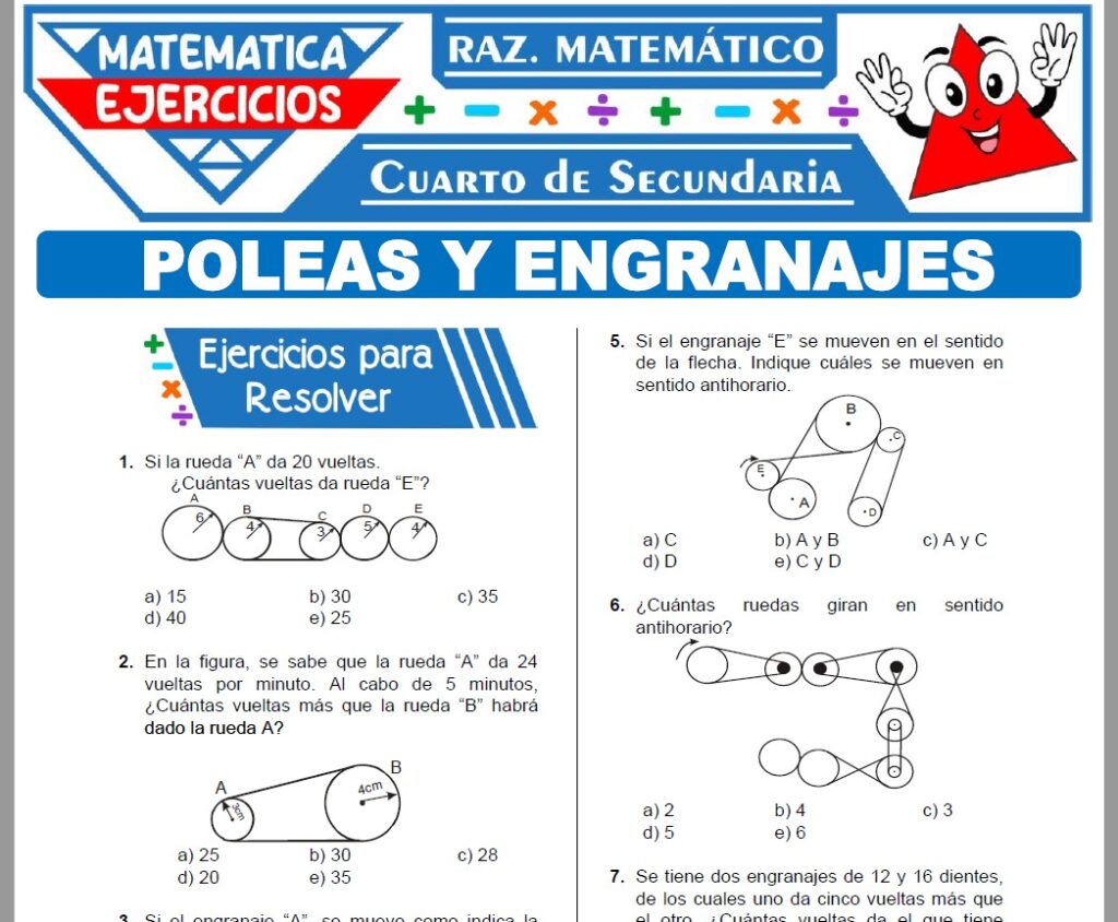 Ejercicios de Poleas y Engranajes para Cuarto Grado de Secundaria