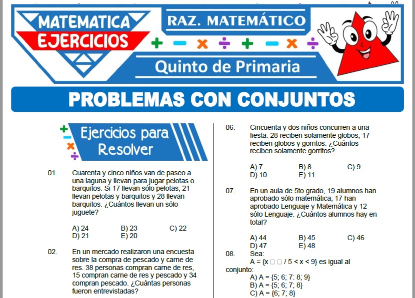 Ejercicios de Problemas con Conjuntos para Quinto Grado de Primaria