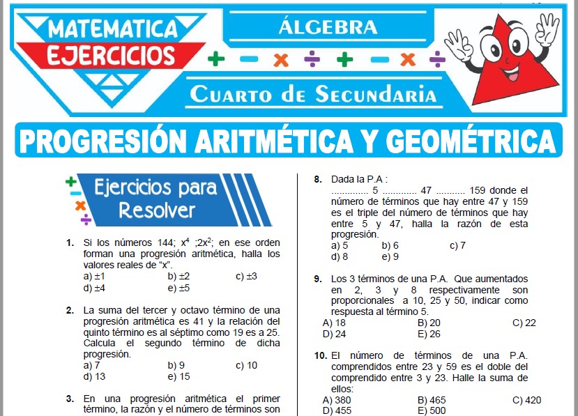 Ejercicios de Progresión Aritmética y Geométrica para Cuarto Grado de Secundaria
