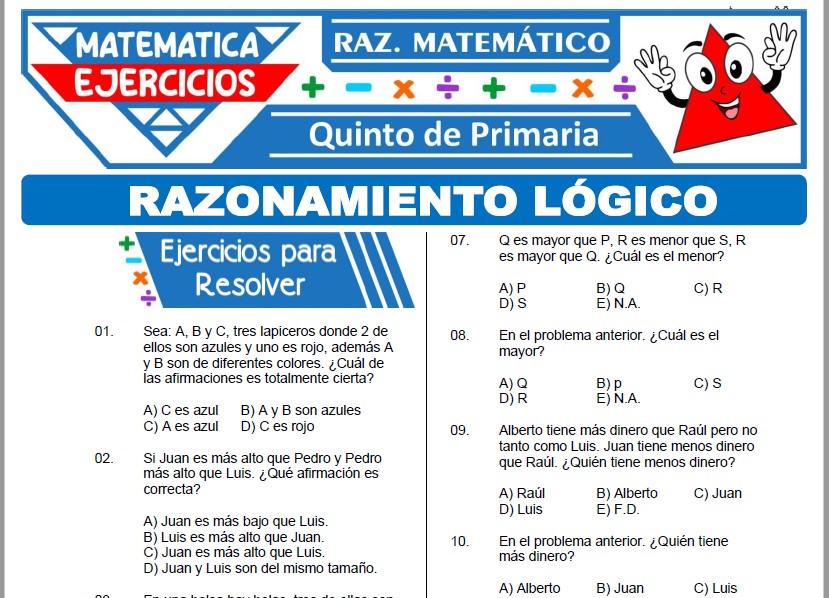 Ejercicios de Razonamiento Lógico para Quinto Grado de Primaria