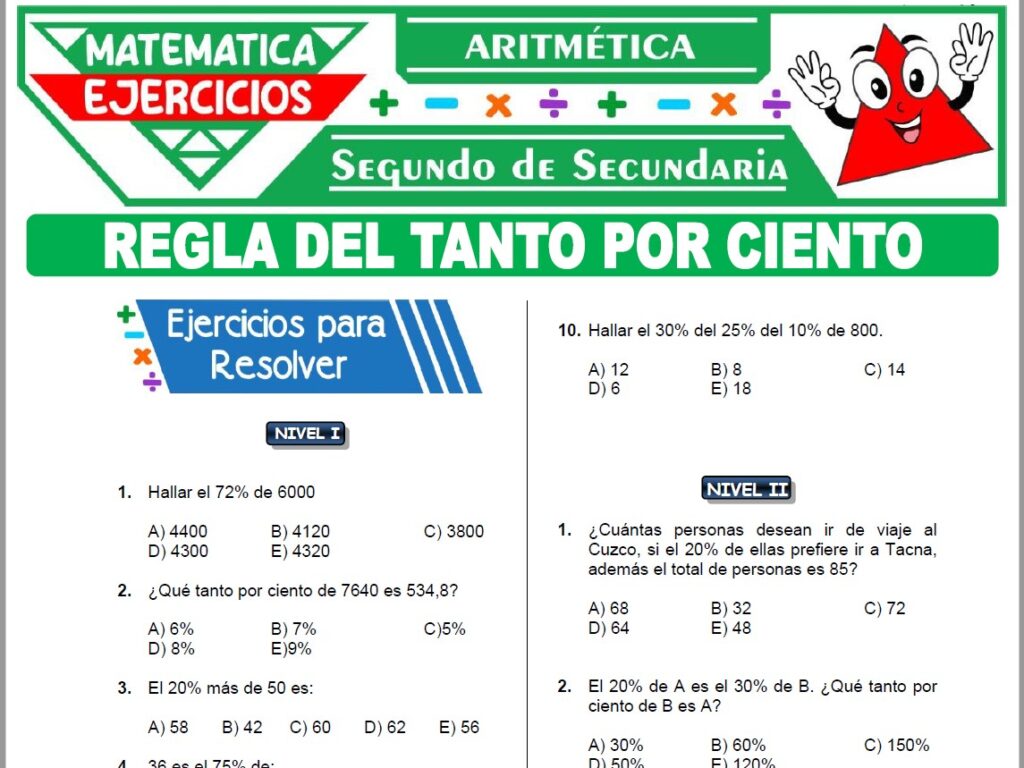 Ejercicios de Regla del Tanto por Ciento para Segundo Grado de Secundaria