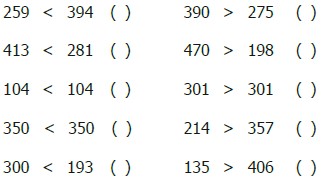 Ejercicios de Comparación de Números Naturales del 100 al 500 para Segundo Grado de Primaria