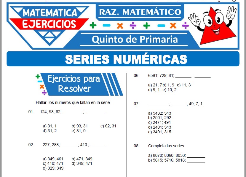 Ejercicios de Series Numéricas para Quinto Grado de Primaria