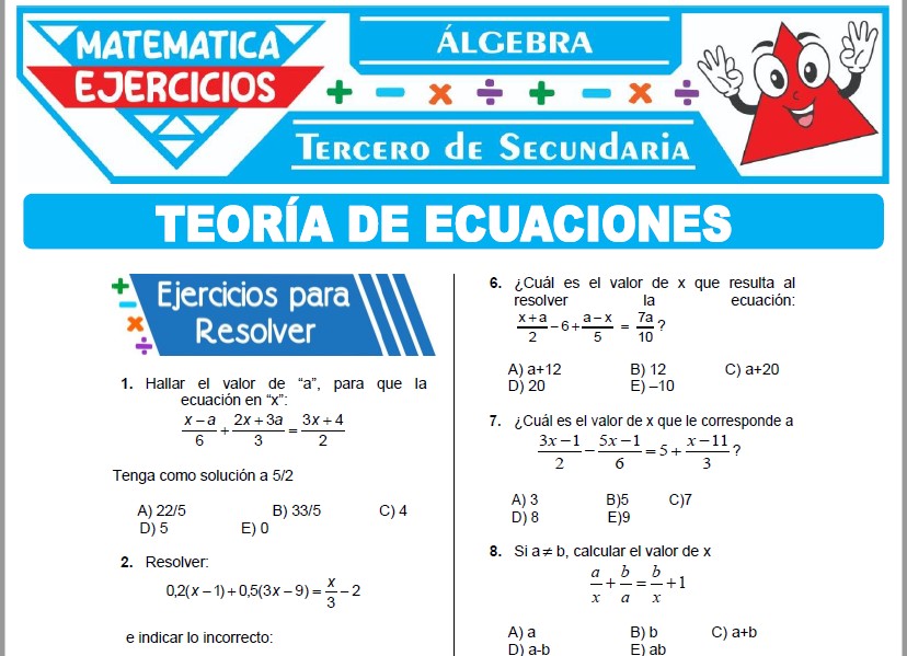 Ejercicios de Teoría de Ecuaciones para Tercer Grado de Secundaria