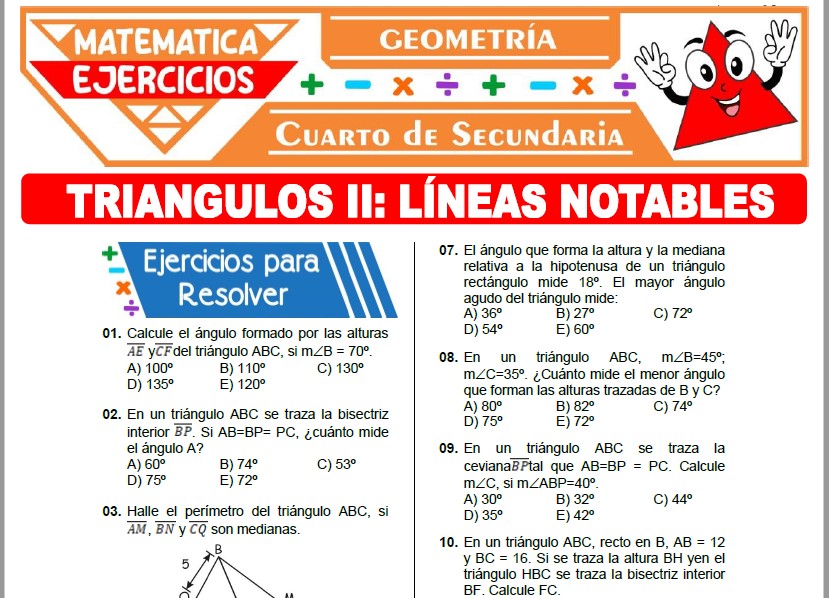 Ejercicios de Triángulos II Líneas Notables para Cuarto Grado de Secundaria