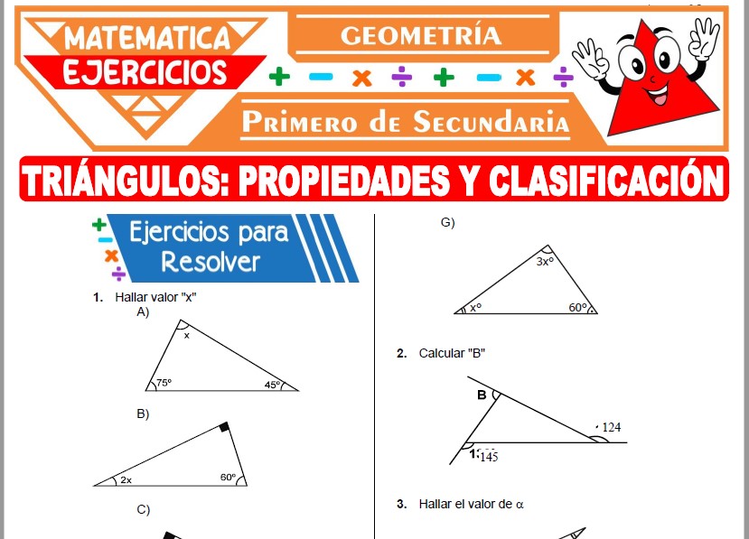 Ejercicios de Triángulos Propiedades y Clasificación para Primer Grado de Secundaria